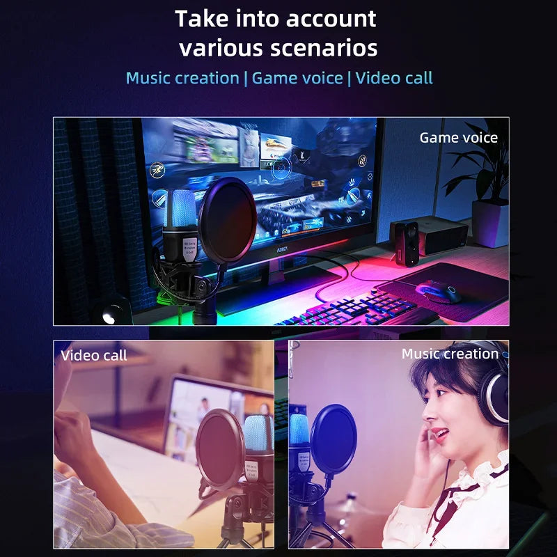 Micro USB à Condensateur RGB – Réduction de Bruit, PC/Mac, Podcast, Streaming