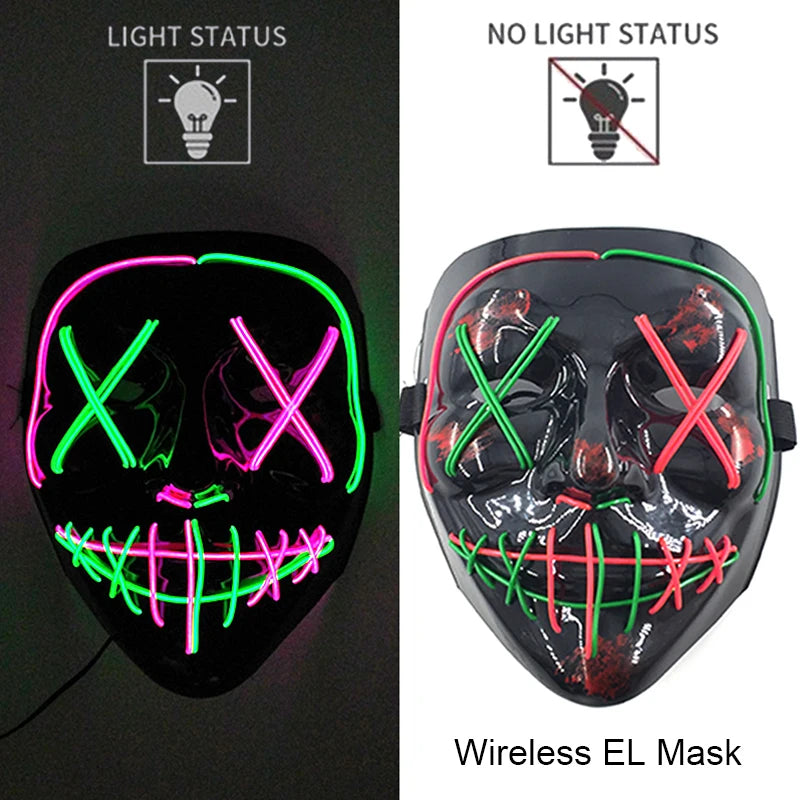 Masque LED Halloween – Masque Lumineux Néon pour Soirée & Costume