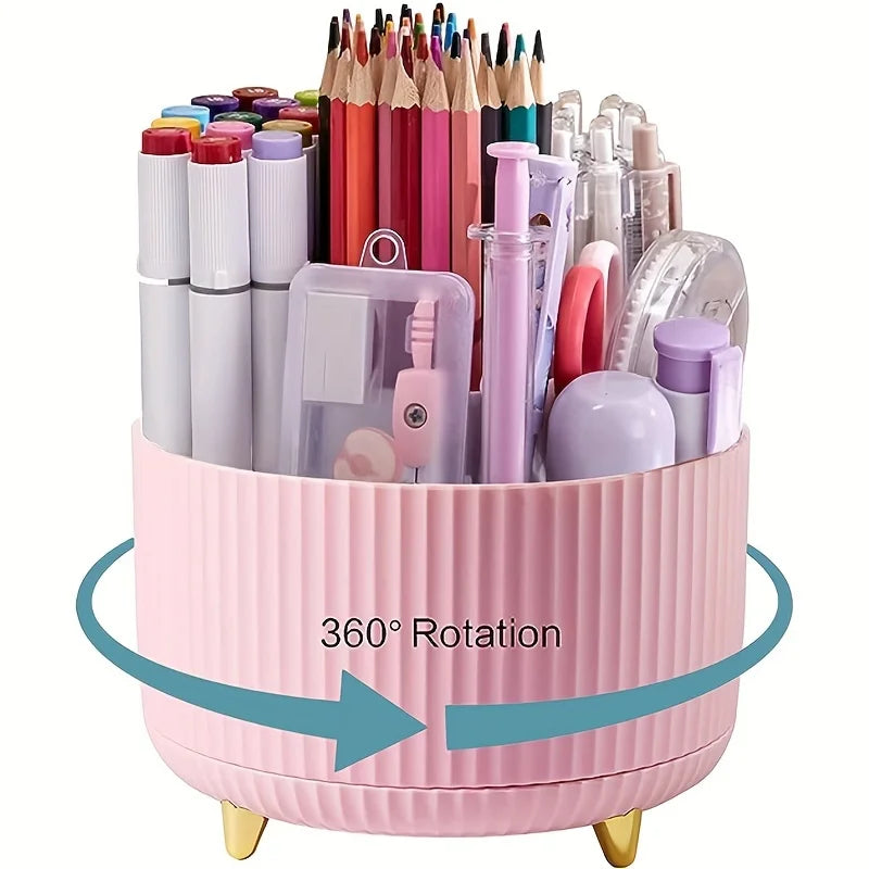 Porte-Stylos Rotatif 360° – Organiseur de Bureau 5 Compartiments pour Stylos & Crayons