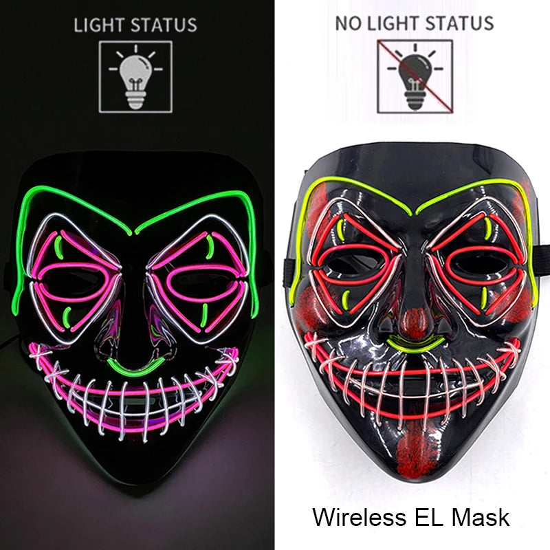 Masque LED Halloween – Masque Lumineux Néon pour Soirée & Costume