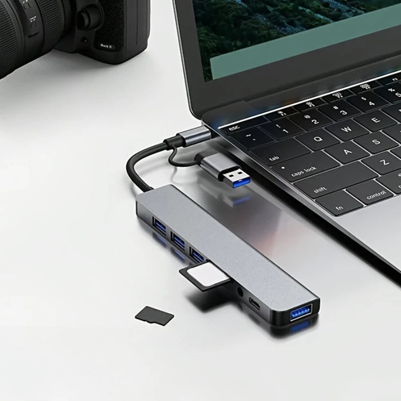 Hub USB-C 8 en 1 – Lecteur de Carte SD/TF, Adaptateur OTG Multiport