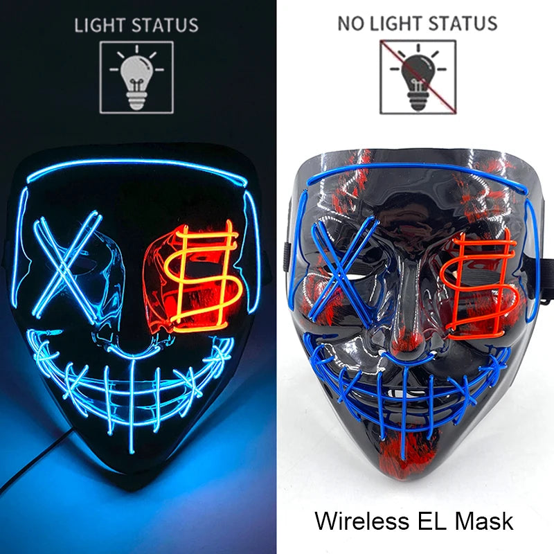 Masque LED Halloween – Masque Lumineux Néon pour Soirée & Costume