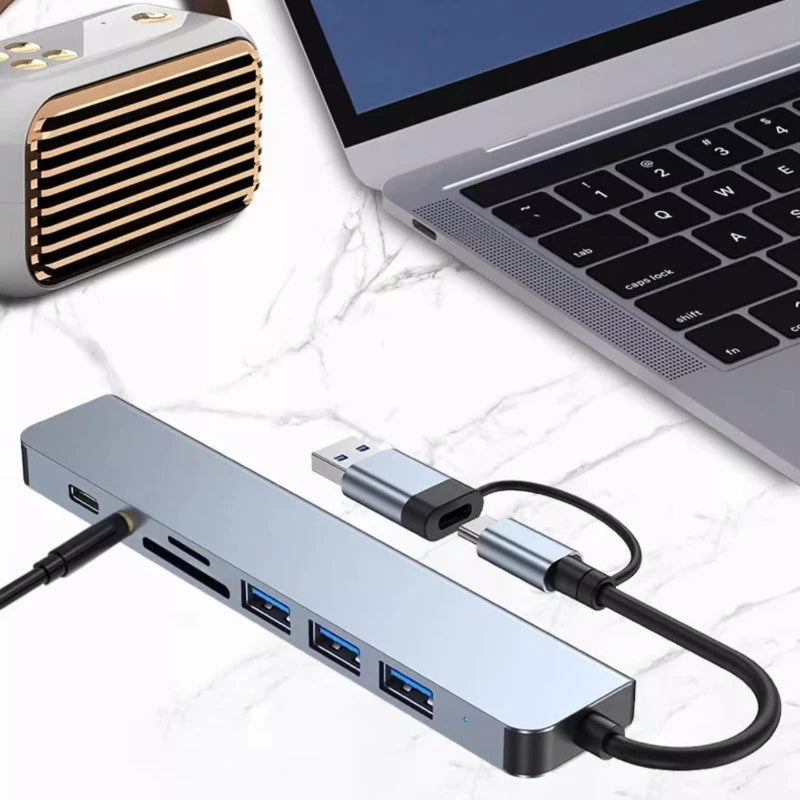 Hub USB-C 8 en 1 – Lecteur de Carte SD/TF, Adaptateur OTG Multiport