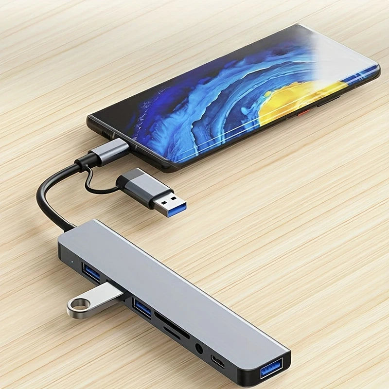 Hub USB-C 8 en 1 – Lecteur de Carte SD/TF, Adaptateur OTG Multiport