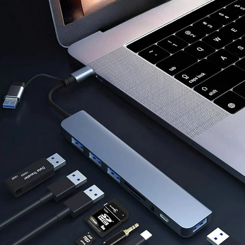 Hub USB-C 8 en 1 – Lecteur de Carte SD/TF, Adaptateur OTG Multiport