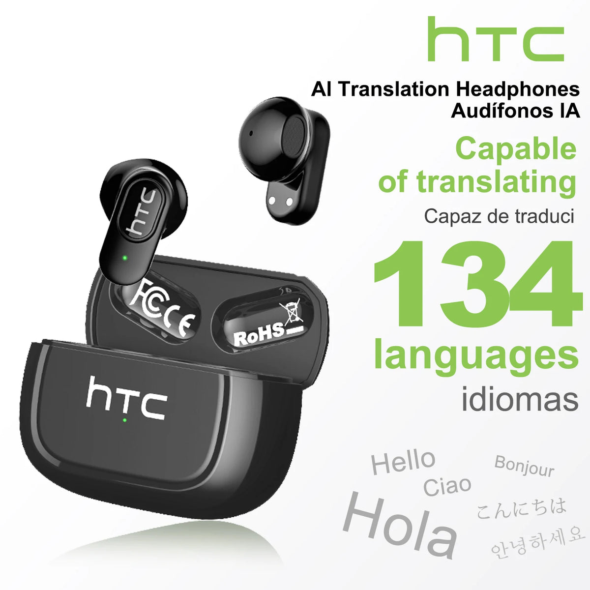 Écouteurs traducteurs IA HTC NE51 Bluetooth 5.3
