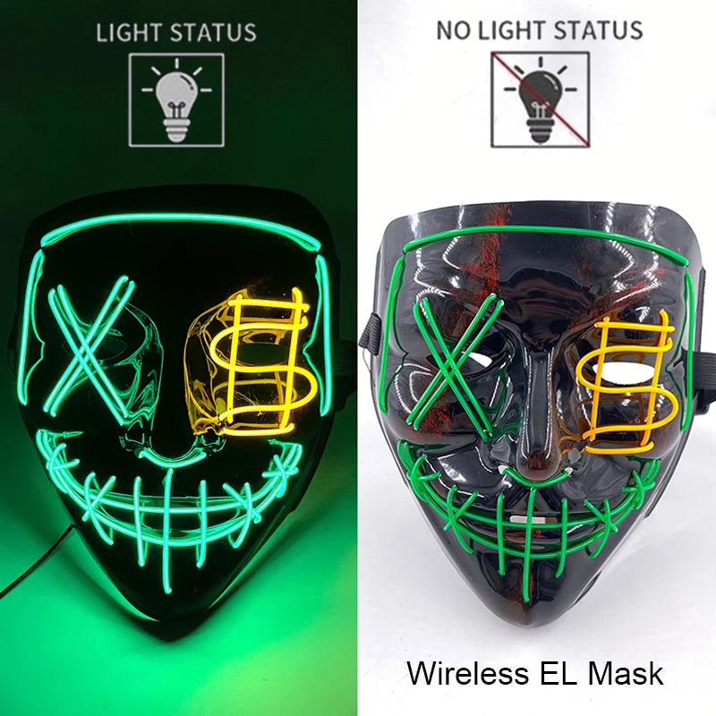 Masque LED Halloween – Masque Lumineux Néon pour Soirée & Costume