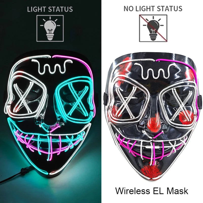 Masque LED Halloween – Masque Lumineux Néon pour Soirée & Costume