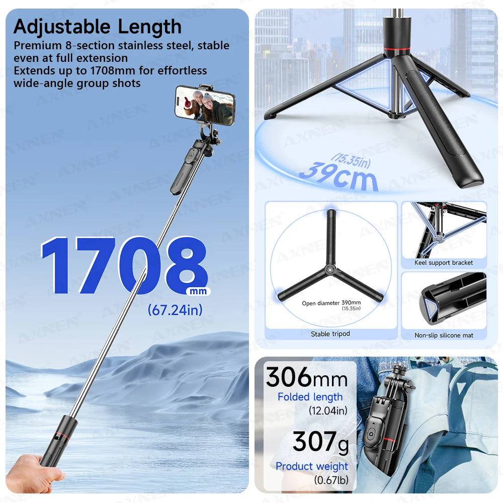 Perche Selfie Trépied 360° avec Télécommande Bluetooth – Photo & Vidéo Smartphone