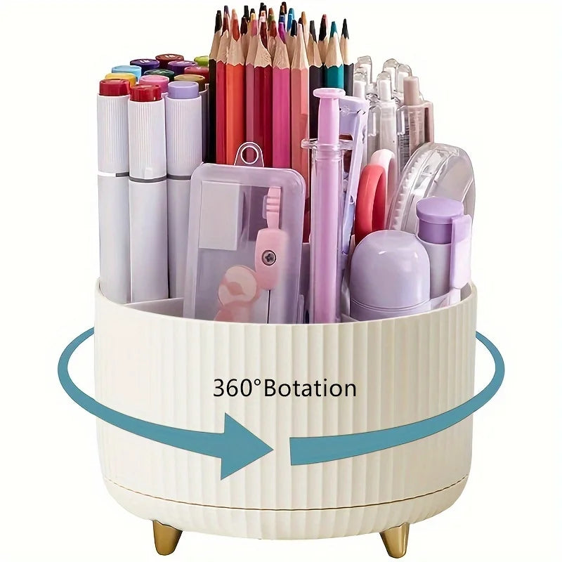 Porte-Stylos Rotatif 360° – Organiseur de Bureau 5 Compartiments pour Stylos & Crayons