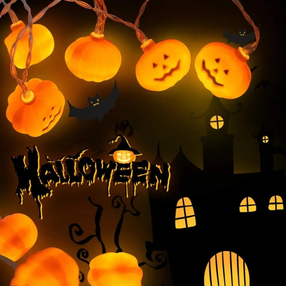 Guirlande LED 3D Citrouilles Halloween – 1,5 m ou 3 m