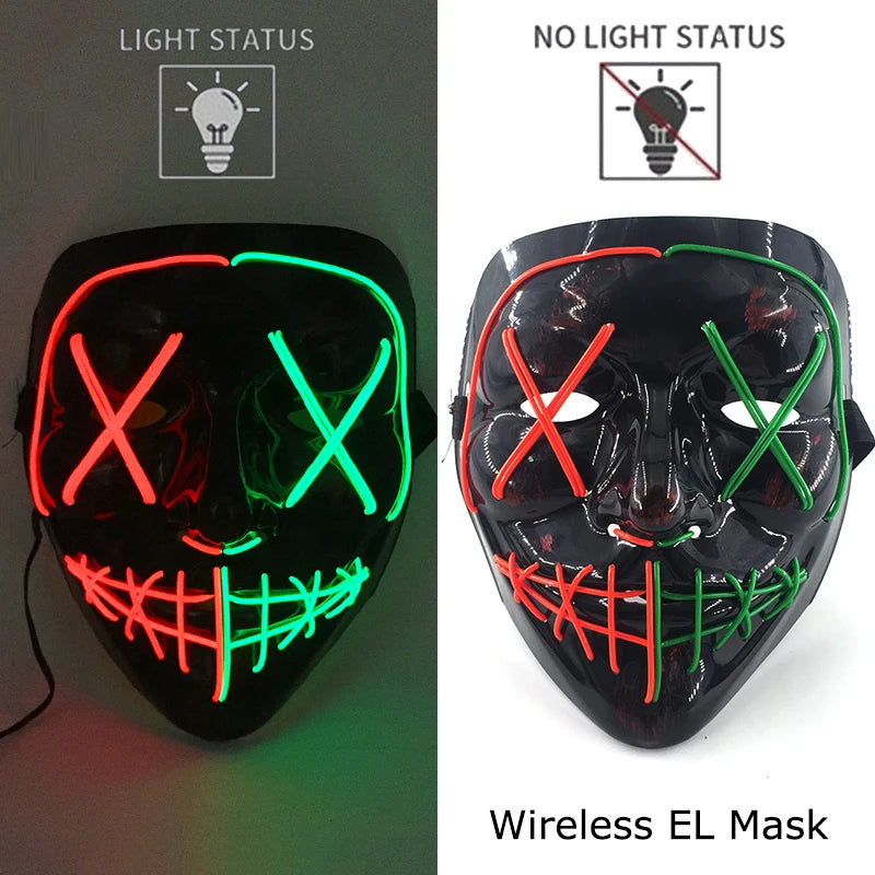 Masque LED Halloween – Masque Lumineux Néon pour Soirée & Costume