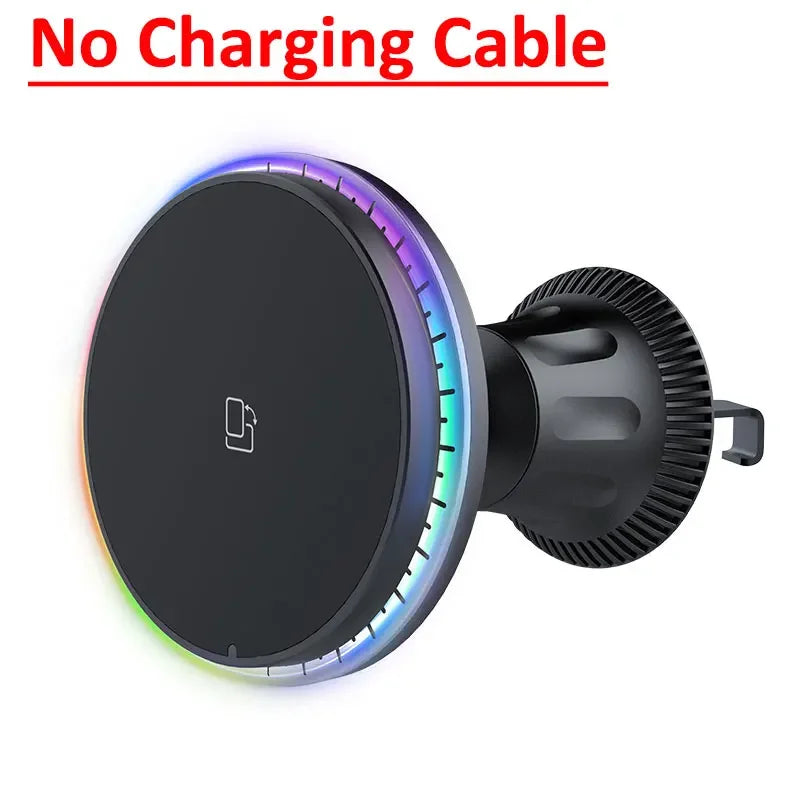 Chargeur Sans Fil Voiture Magnétique RGB – Support MagSafe & Charge Rapide