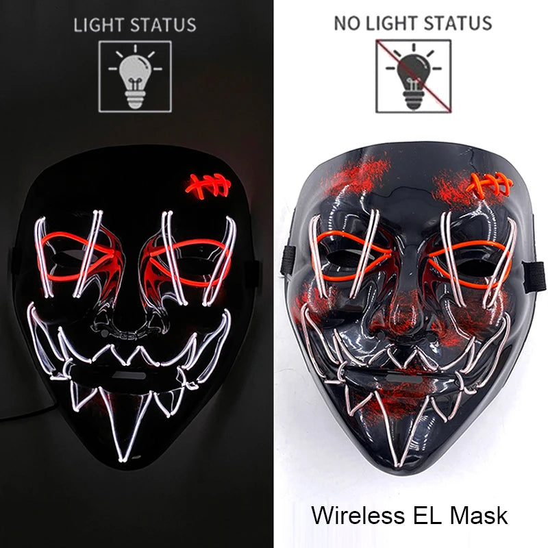 Masque LED Halloween – Masque Lumineux Néon pour Soirée & Costume