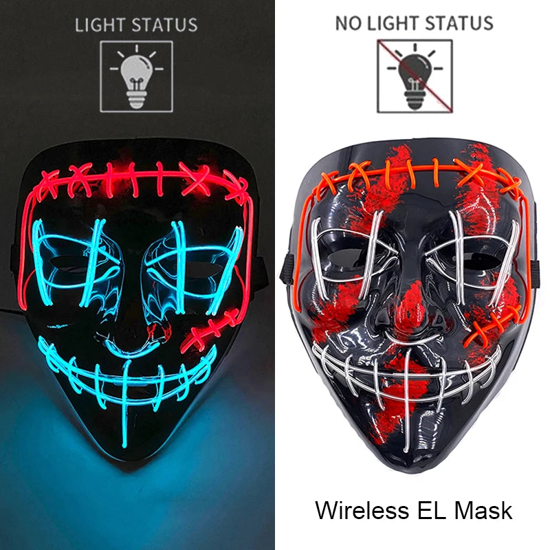 Masque LED Halloween – Masque Lumineux Néon pour Soirée & Costume