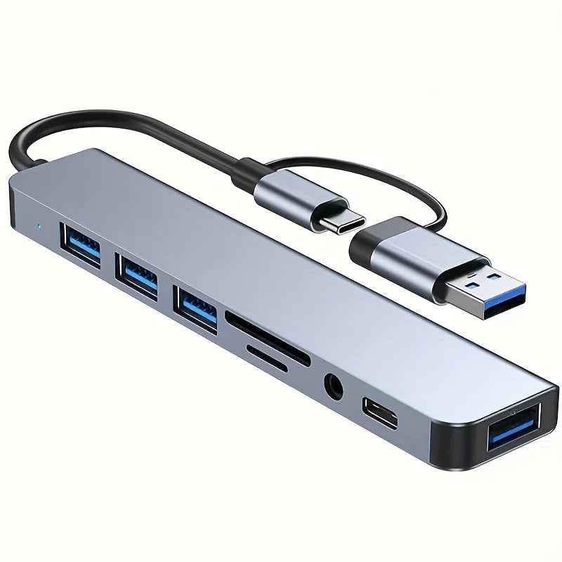 Hub USB-C 8 en 1 – Lecteur de Carte SD/TF, Adaptateur OTG Multiport