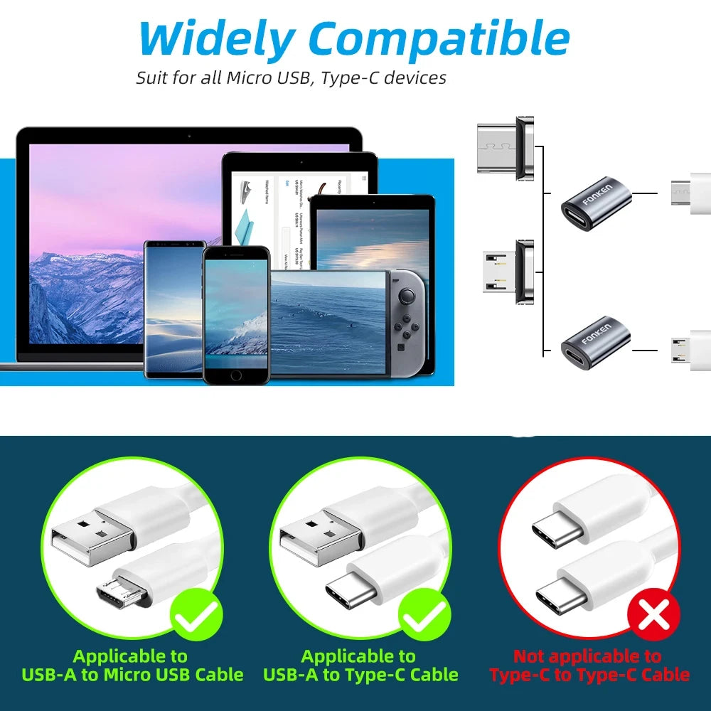 Câble de Charge Magnétique Universel – USB-C, Micro-USB & Lightning