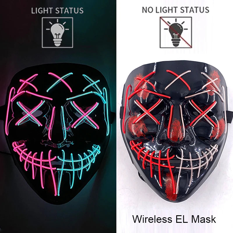 Masque LED Halloween – Masque Lumineux Néon pour Soirée & Costume