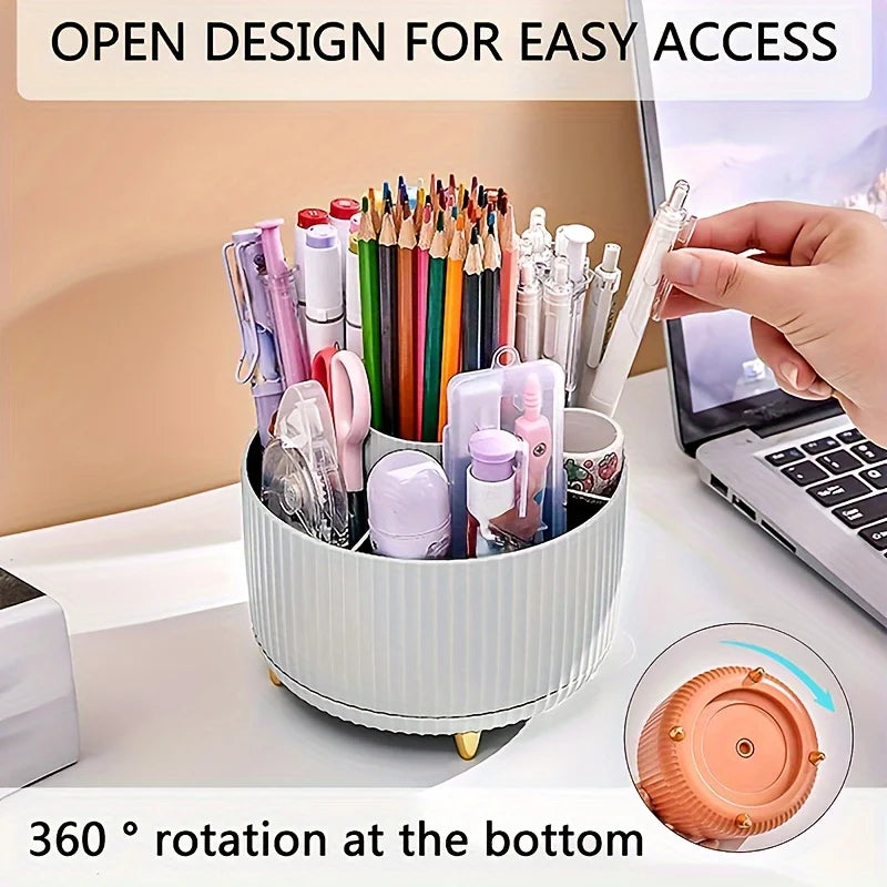 Porte-Stylos Rotatif 360° – Organiseur de Bureau 5 Compartiments pour Stylos & Crayons