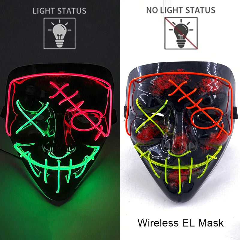 Masque LED Halloween – Masque Lumineux Néon pour Soirée & Costume