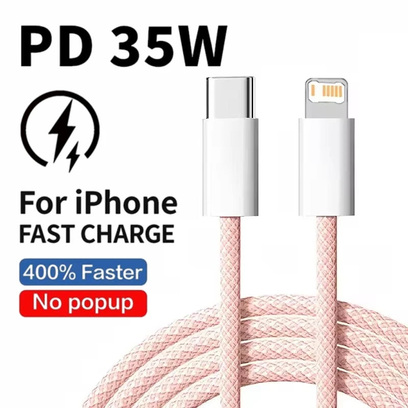 Câble USB-C Tressé Charge Rapide 35W – Compatible iPhone 15, Android & MacBook