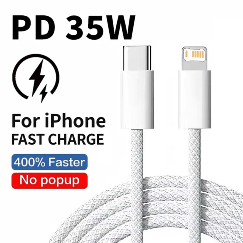 Câble USB-C Tressé Charge Rapide 35W – Compatible iPhone 15, Android & MacBook