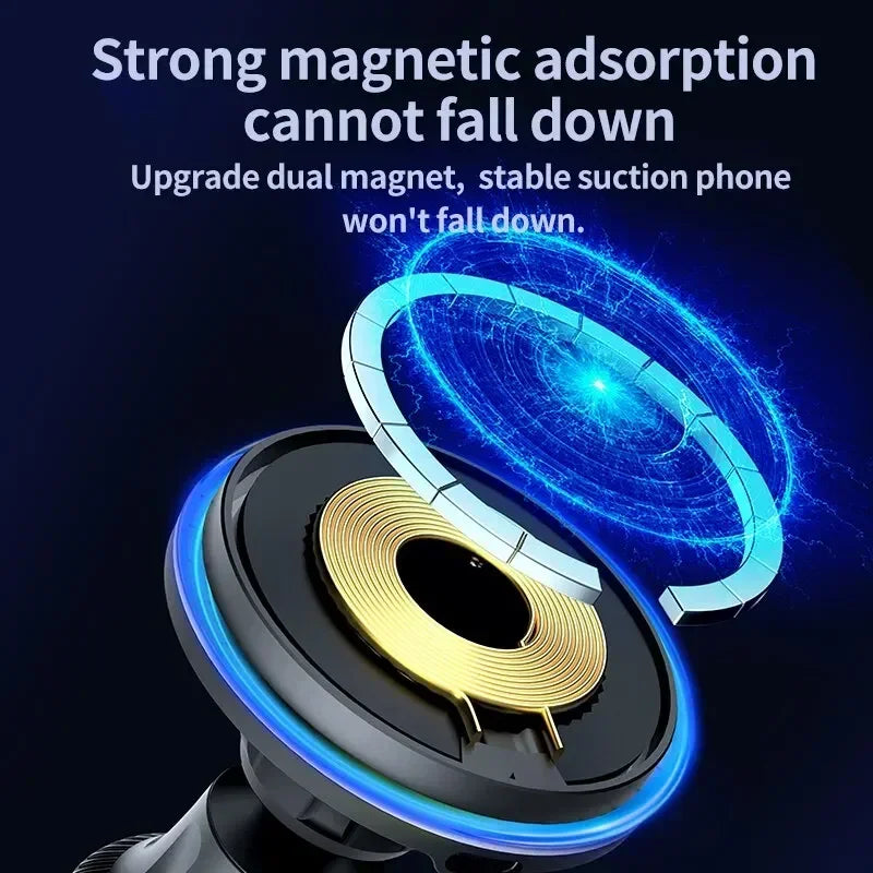 Chargeur Sans Fil Voiture Magnétique RGB – Support MagSafe & Charge Rapide