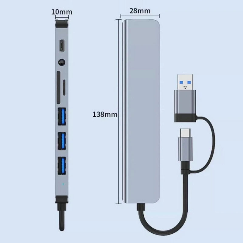 Hub USB-C 8 en 1 – Lecteur de Carte SD/TF, Adaptateur OTG Multiport