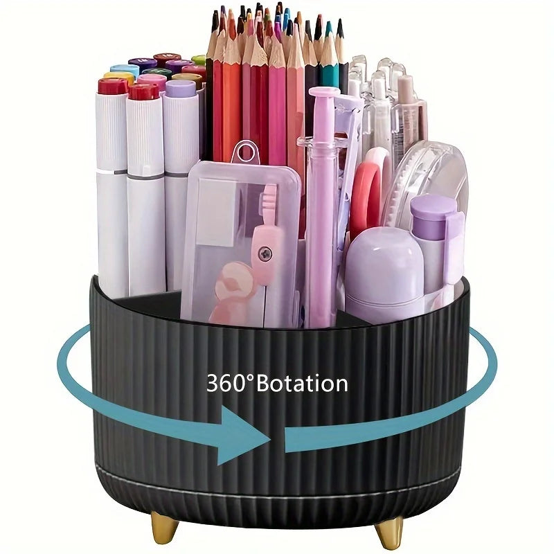 Porte-Stylos Rotatif 360° – Organiseur de Bureau 5 Compartiments pour Stylos & Crayons