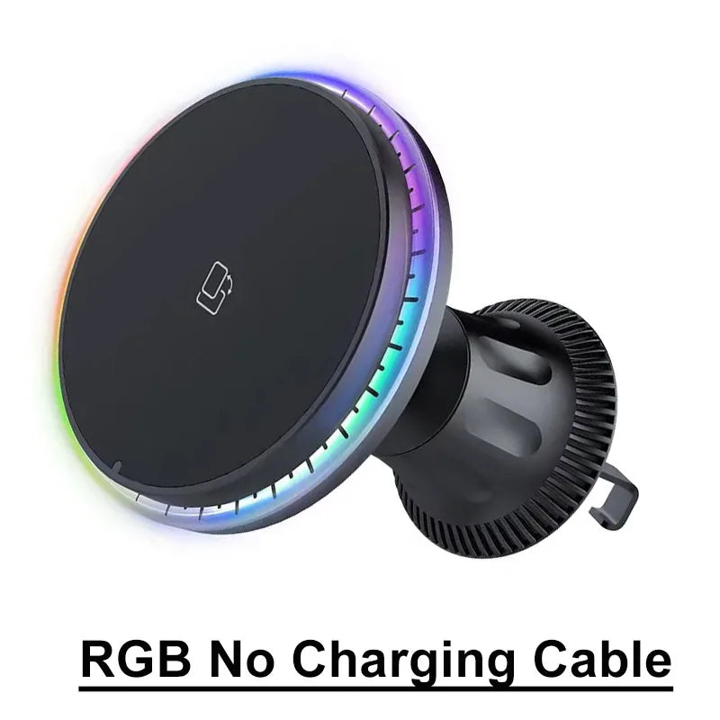 Chargeur Sans Fil Voiture Magnétique RGB – Support MagSafe & Charge Rapide