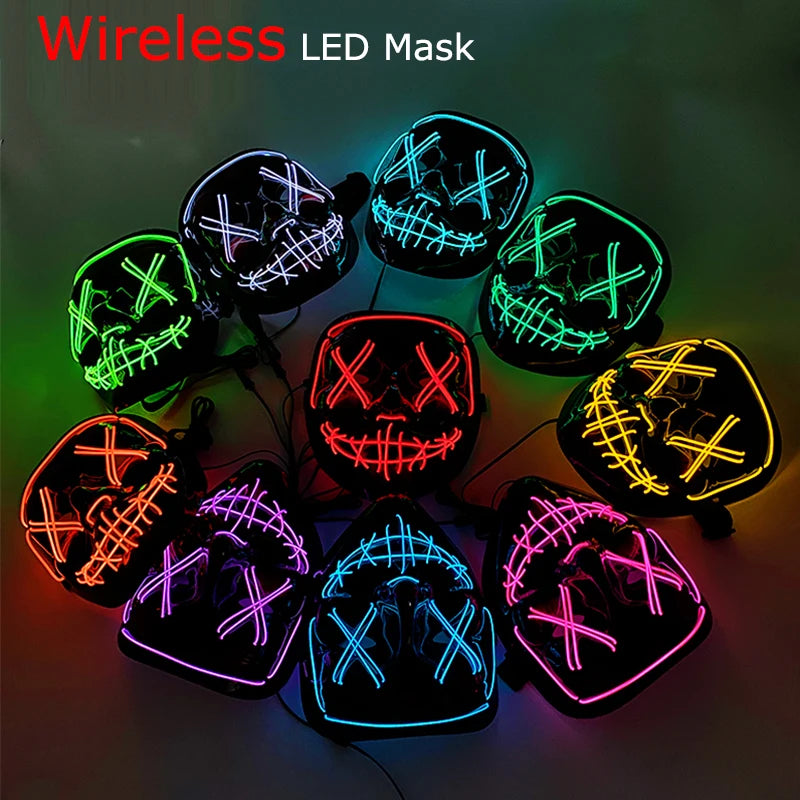 Masque LED Halloween – Masque Lumineux Néon pour Soirée & Costume