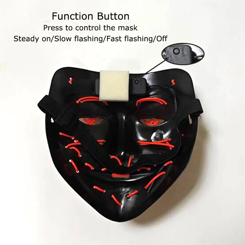 Masque LED Halloween – Masque Lumineux Néon pour Soirée & Costume