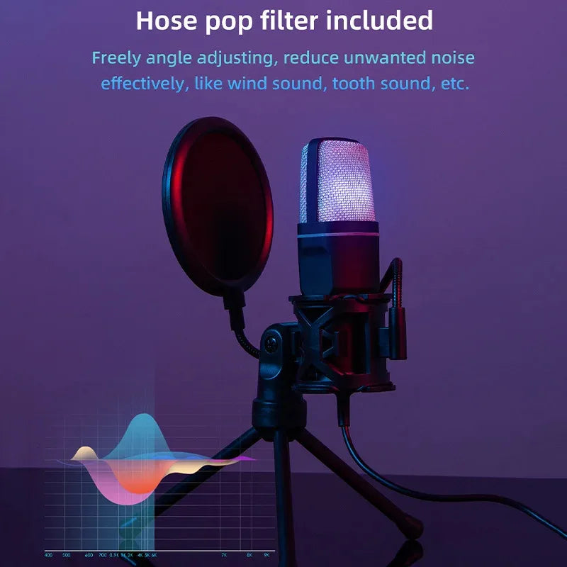 Micro USB à Condensateur RGB – Réduction de Bruit, PC/Mac, Podcast, Streaming