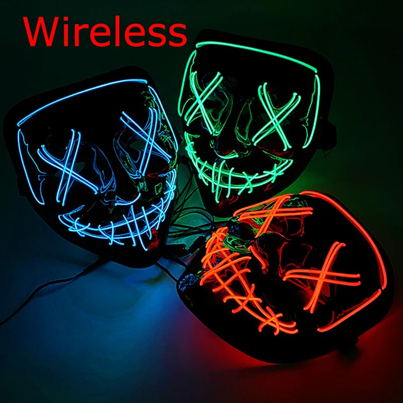 Masque LED Halloween – Masque Lumineux Néon pour Soirée & Costume
