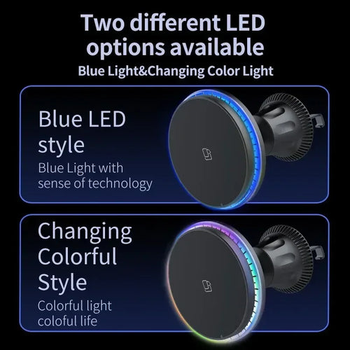 Chargeur Sans Fil Voiture Magnétique RGB – Support MagSafe & Charge Rapide