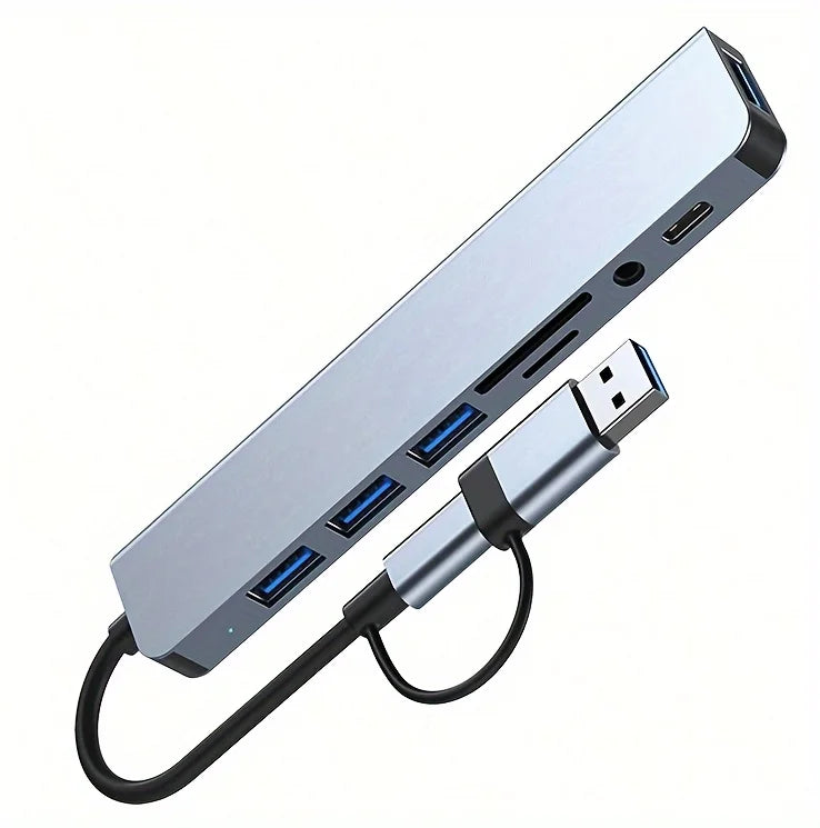 Hub USB-C 8 en 1 – Lecteur de Carte SD/TF, Adaptateur OTG Multiport