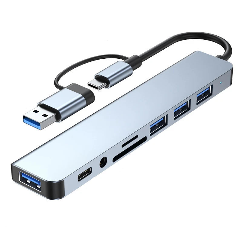 Hub USB-C 8 en 1 – Lecteur de Carte SD/TF, Adaptateur OTG Multiport