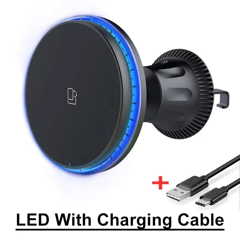 Chargeur Sans Fil Voiture Magnétique RGB – Support MagSafe & Charge Rapide