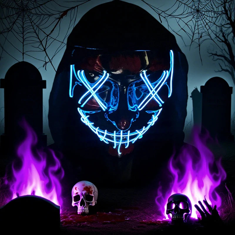 Masque LED Halloween – Masque Lumineux Néon pour Soirée & Costume