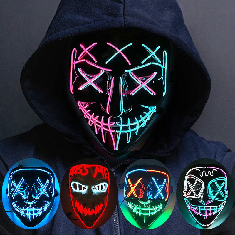 Masque LED Halloween – Masque Lumineux Néon pour Soirée & Costume