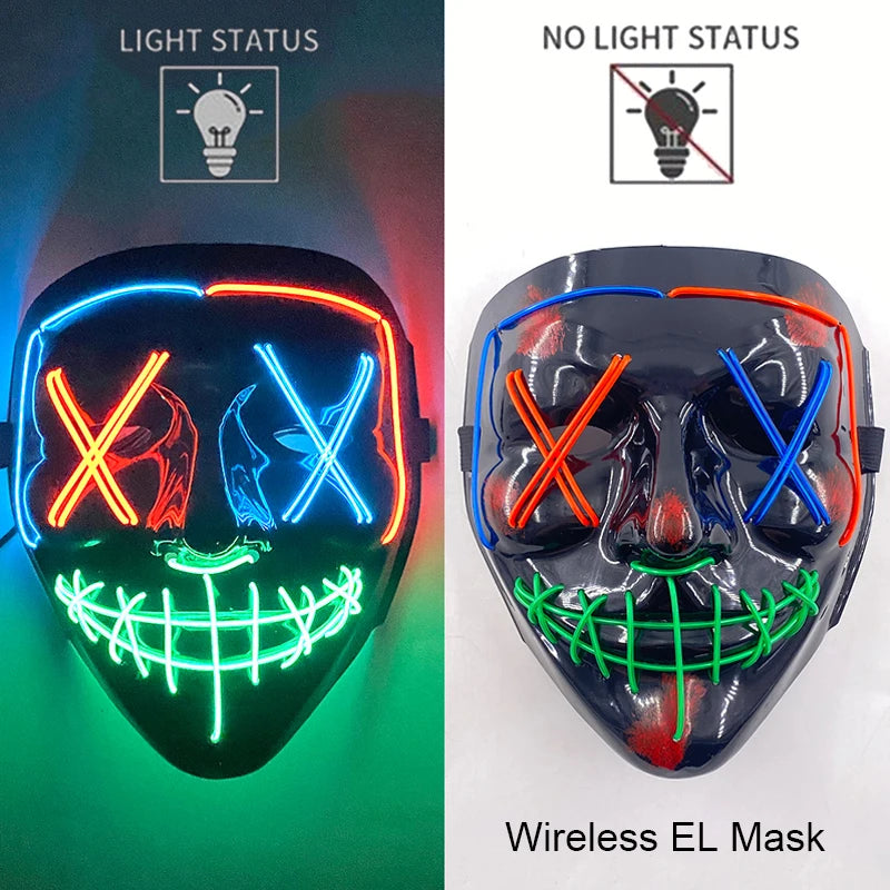 Masque LED Halloween – Masque Lumineux Néon pour Soirée & Costume