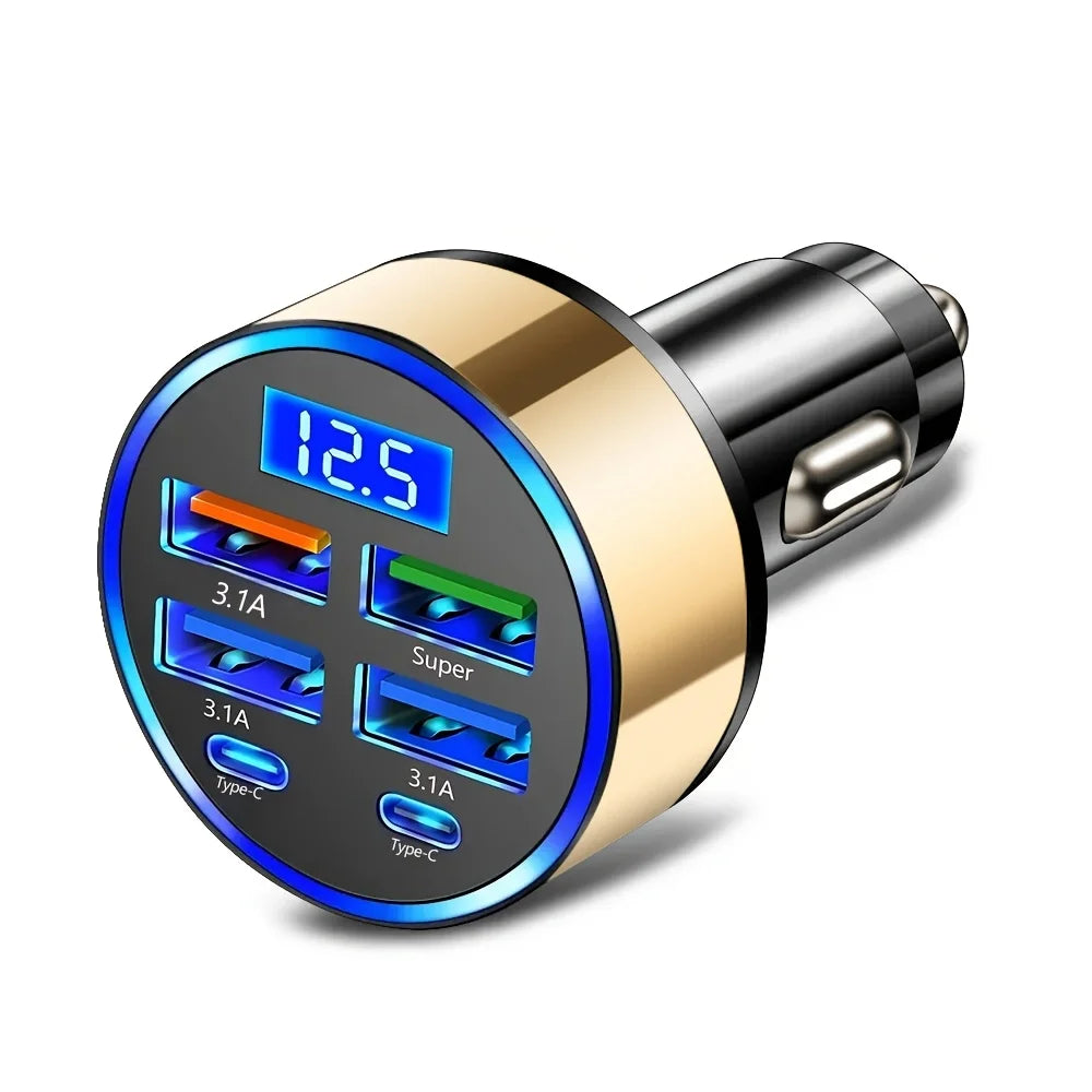 Chargeur Voiture 6-en-1 Charge Rapide 3.1A – Double USB-C & Écran Digital