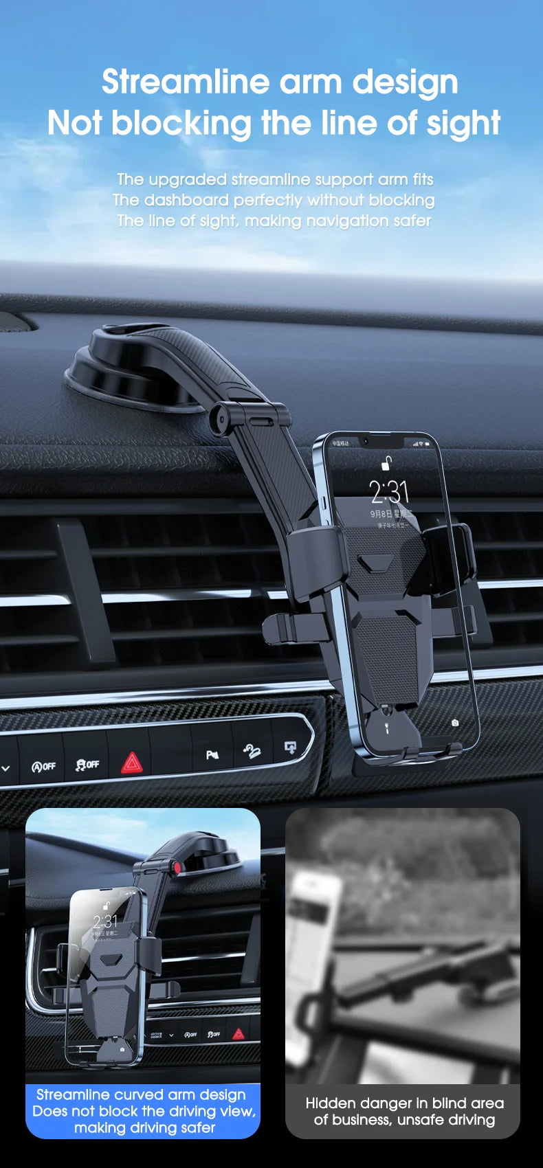 Support Téléphone Voiture à Ventouse Universel – Pare-Brise & Tableau de Bord