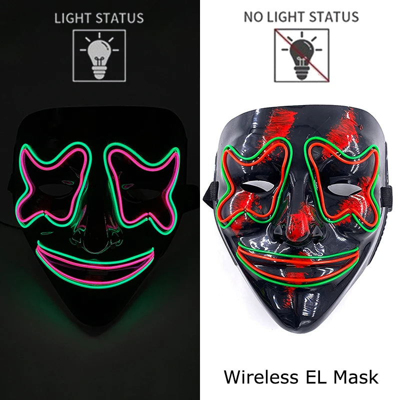 Masque LED Halloween – Masque Lumineux Néon pour Soirée & Costume