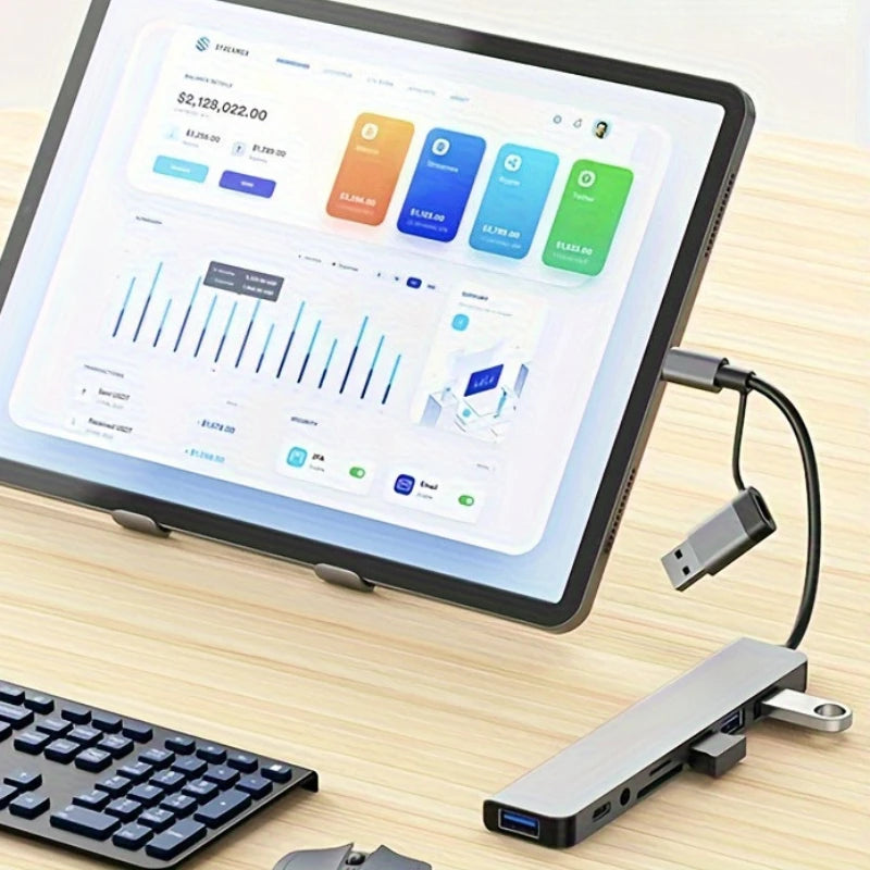 Hub USB-C 8 en 1 – Lecteur de Carte SD/TF, Adaptateur OTG Multiport