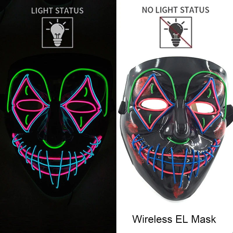 Masque LED Halloween – Masque Lumineux Néon pour Soirée & Costume