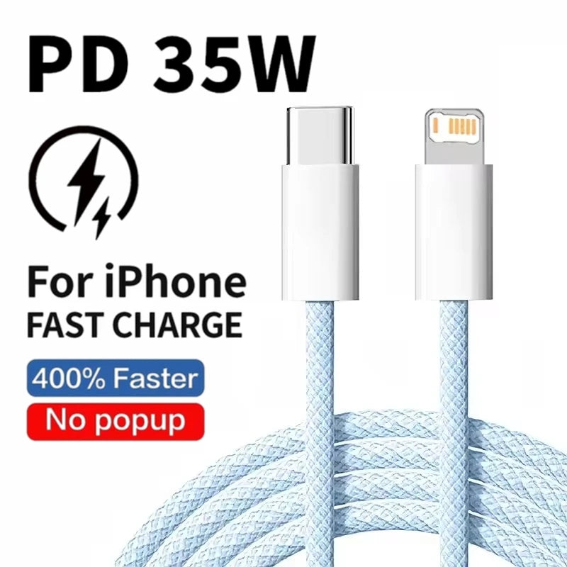 Câble USB-C Tressé Charge Rapide 35W – Compatible iPhone 15, Android & MacBook