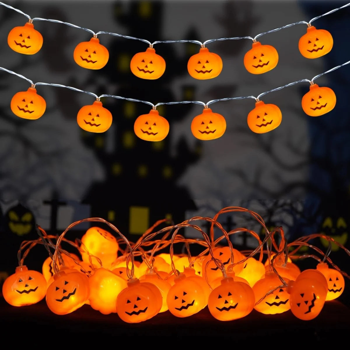 Guirlande LED 3D Citrouilles Halloween – 1,5 m ou 3 m