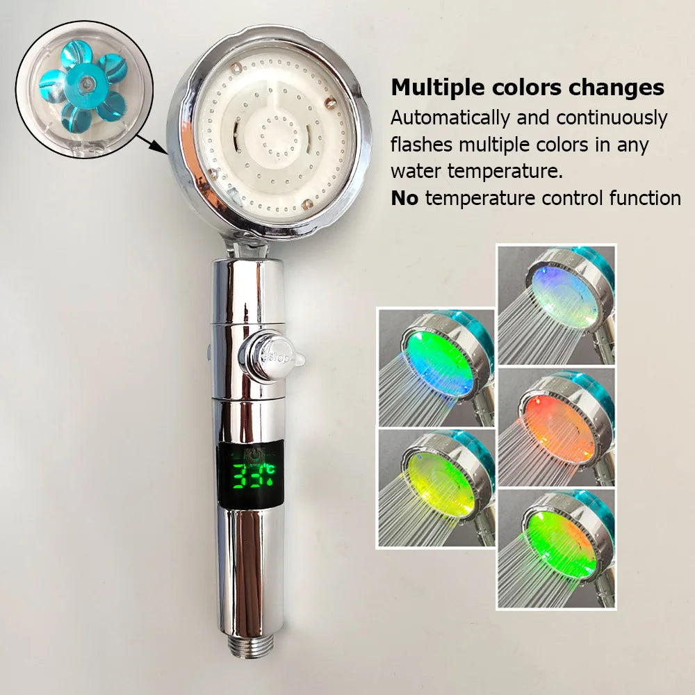 Pommeau de Douche LED Multicolore – Arrêt d’Eau Intégré & Couleurs selon Température