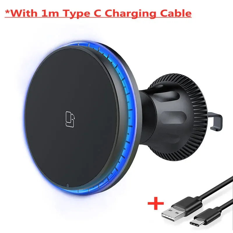 Chargeur Sans Fil Voiture Magnétique RGB – Support MagSafe & Charge Rapide